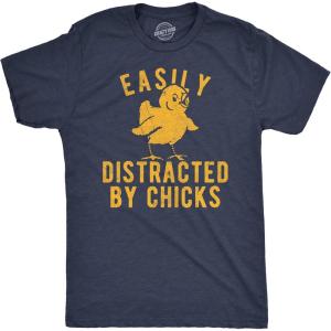 Funny Easter T Shirts for Men Sarcastic Bunny Tees for Guys – Perfect for Baskets(Heather Navy – Distracted By Chicks)