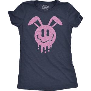 Funny Easter T Shirts for Women Cute Bunny Tees for Ladies to Celebrate Spring(Heather Navy – Dripping Easter Bunny Smile)