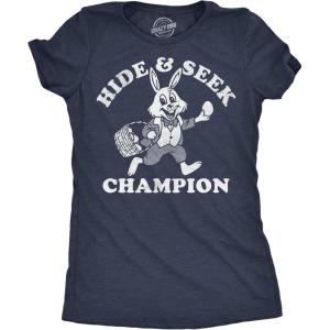 Funny Easter T Shirts for Women Cute Bunny Tees for Ladies to Celebrate Spring(Heather Navy – Hide and Side Easter)