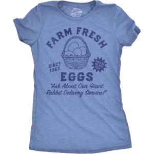 Funny Easter T Shirts for Women Cute Bunny Tees for Ladies to Celebrate Spring(Light Heather Blue – Farm Fresh Eggs)