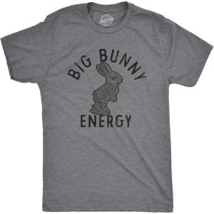 Mens Big Bunny Energy T Shirt Funny Easter Sunday Chocolate Rabbit Vibes Tee for Guys(Dark Heather Grey – Bunny)