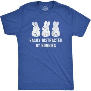 Mens Easily Distracted By Bunnies T Shirt Funny Rabbit Party Gift for Basket(Heather Royal)