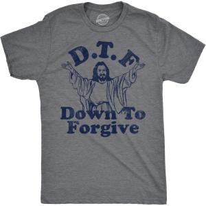 Mens Funny T Shirts DTF Down to Forgive Sarcastic Religious Tee for Men(Dark Heather Grey – Dtf Down to Forgive)