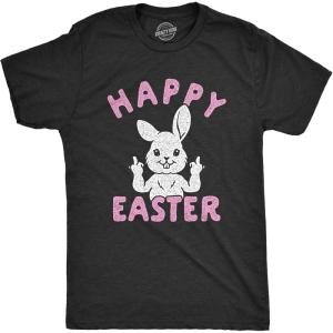 Mens Happy Easter Middle Finger T Shirt Cute Funny Offensive Bunny Hilarious Top(Heather Black)