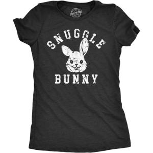 Womens Cute T Shirts Snuggle Bunny Easter Sunday Graphic Tee for Ladies(Heather Black – Snuggle Bunny)