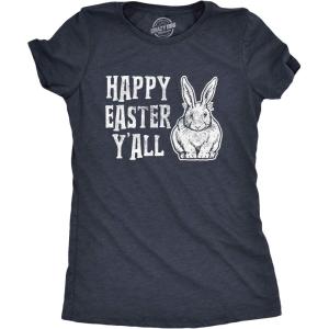 Womens Happy Easter Yall T Shirt Funny Bunny Saying Egg Hunt Basket Gift for Her(Heather Navy)