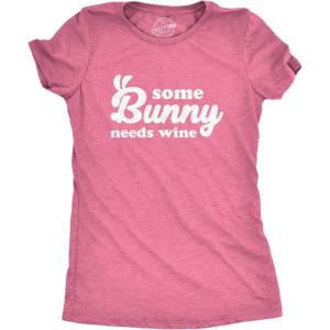 Womens Some Bunny Needs Wine T Shirt Cute Easter Faith Sarcastic Girls Tee(Heather Pink – Bunny Wine)