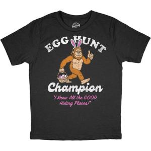 Youth Funny T Shirts Egg Hunt Champion Bigfoot Sarcastic Easter Sunday Tee for Kids