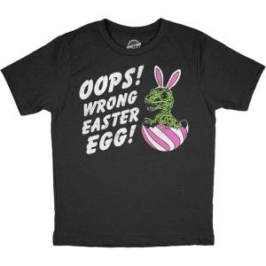 Youth Funny T Shirts Oops Wrong Easter Egg Sarcastic Dino Tee for Kids