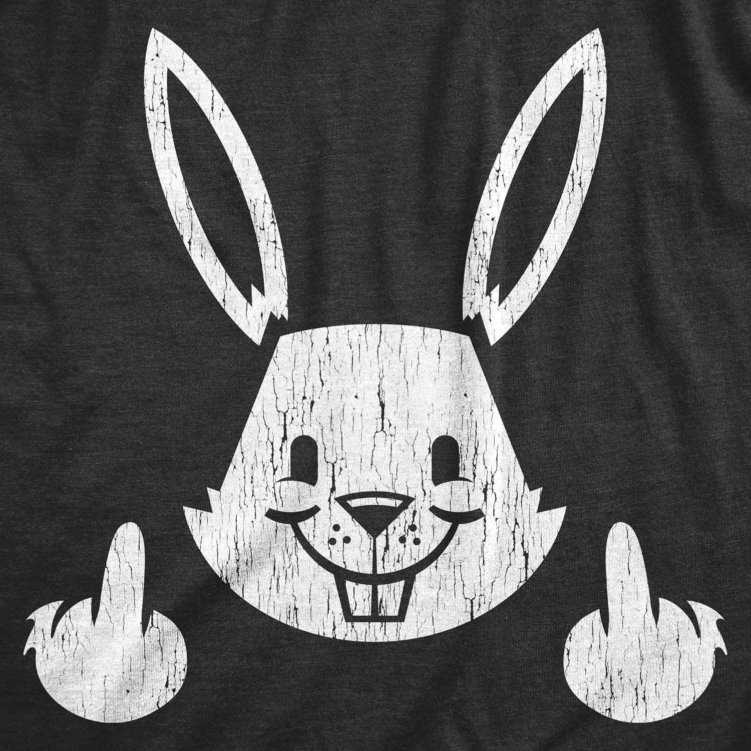 imageMens Bunny Giving The Finger T Shirt Funny Easter Graphic Cool Novelty TeeHeather Black