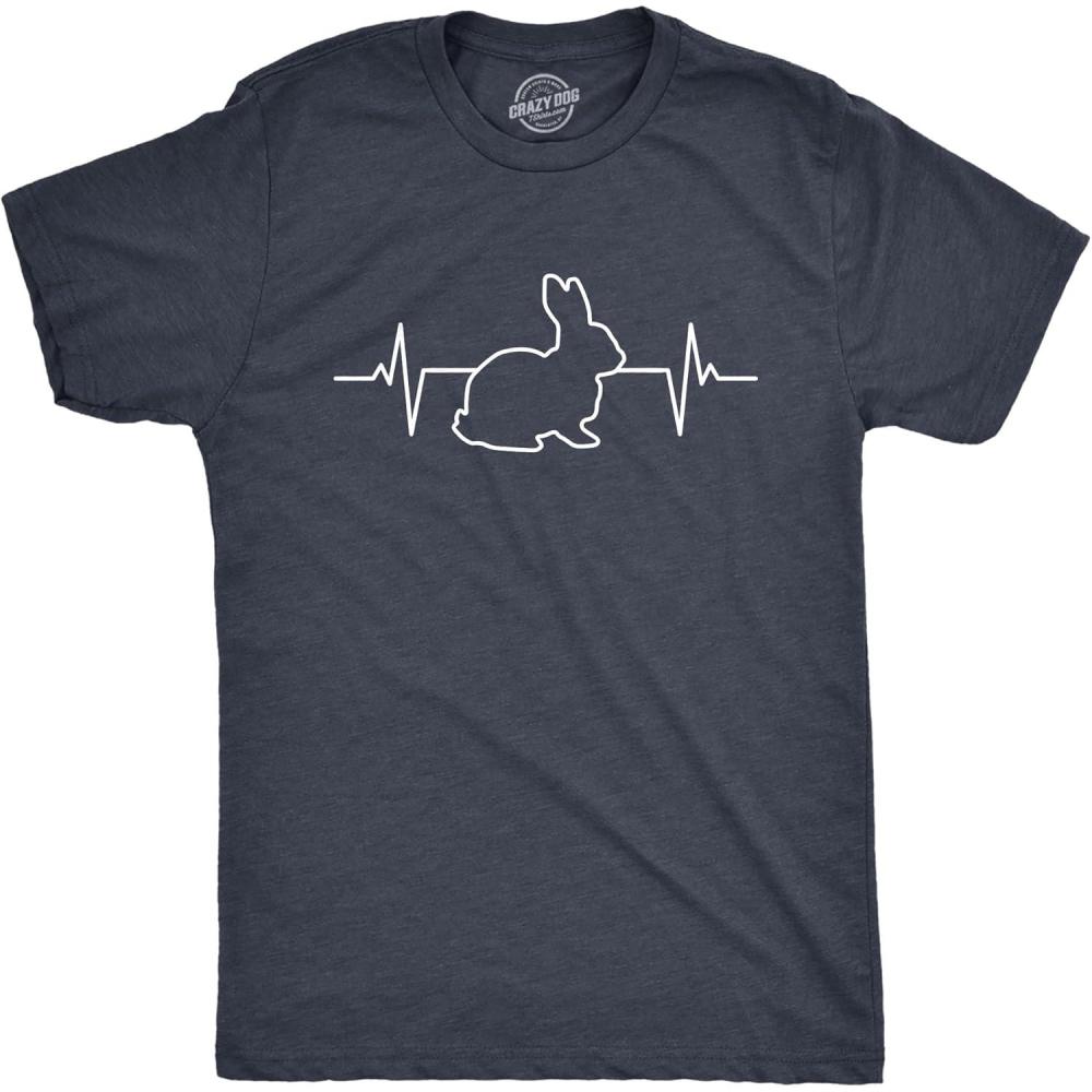 imageMens Rabbit Heart Beat T Shirt Funny Cool Easter Bunny Pulse Monitor Tee for GuysHeather Navy