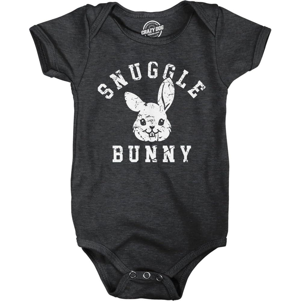 imageSnuggle Bunny Baby Bodysuit Funny Easter Sunday Jumper for InfantsHeather Black Snuggle Bunny