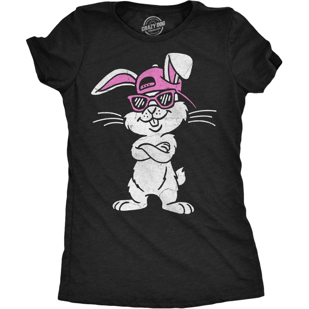 imageWomens Funny T Shirts Cool Bunny Sunglasses Sarcastic Easter Tee for Ladies