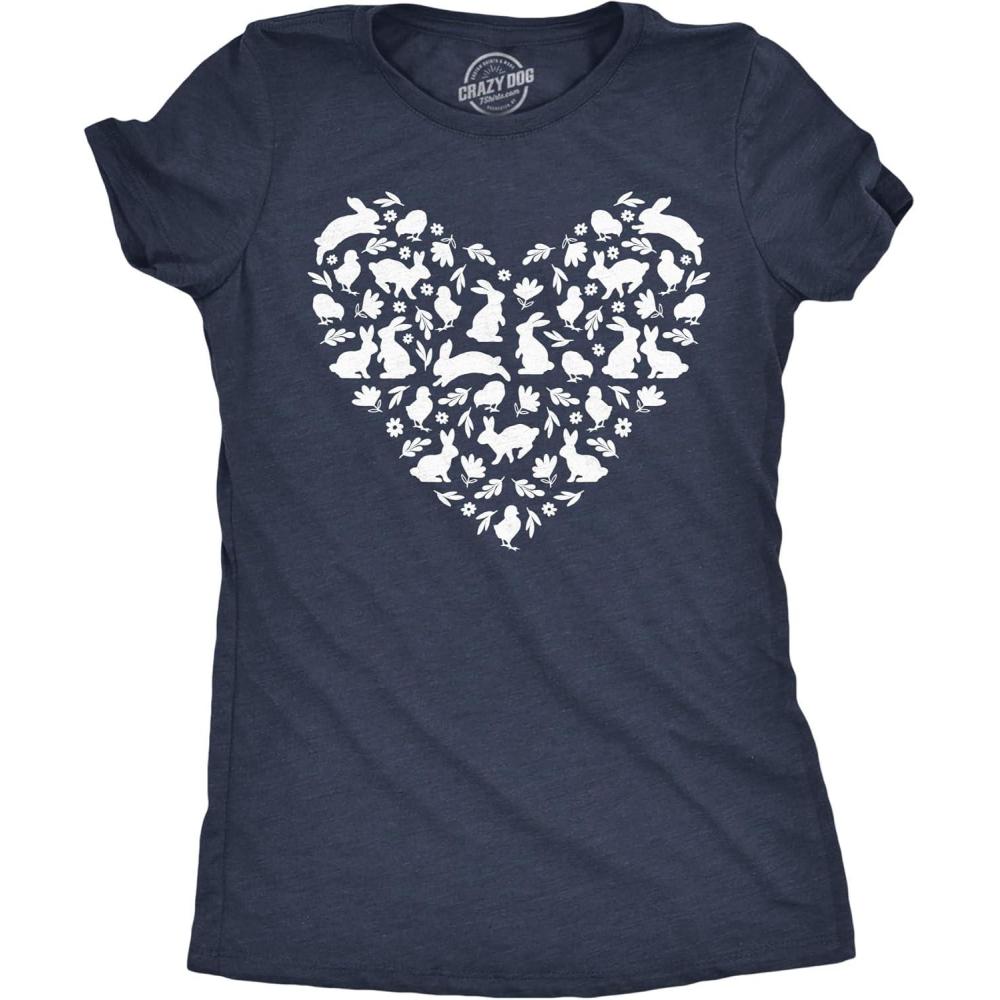 imageWomens Funny T Shirts Easter Bunny Heart Cute Holiday Tee for Ladies