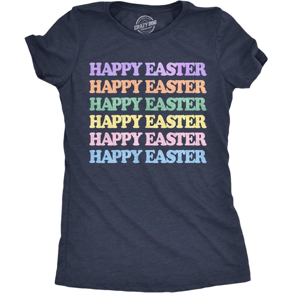 imageWomens Funny T Shirts Happy Easter Glitter Stack Cute Easter Sunday Tee for Ladies