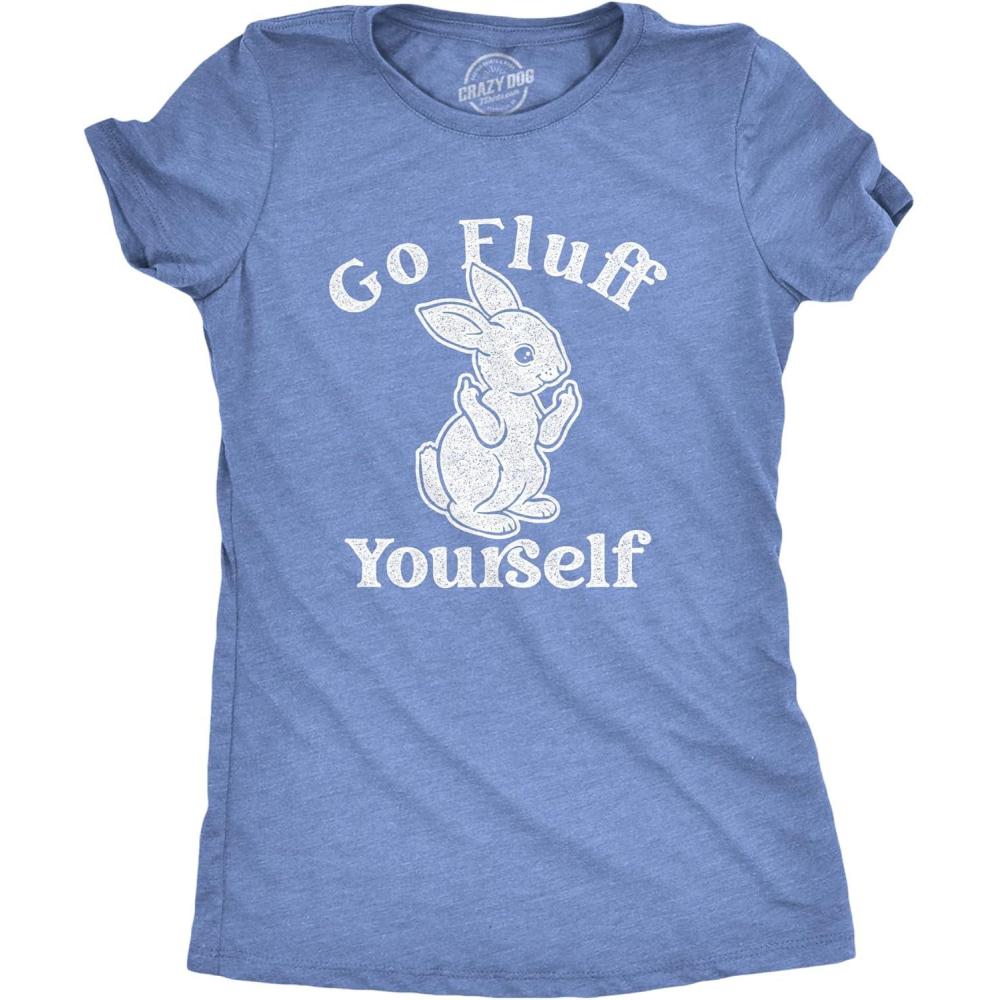 imageWomens Go Fluff Yourself T Shirt Funny Easter Sunday Middle Finger Rabbit Tee for Ladies Novelty TeeLight Heather Blue