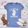 Womens Go Fluff Yourself T Shirt Funny Easter Sunday Middle Finger Rabbit Tee for Ladies Novelty Tee(Light Heather Blue)