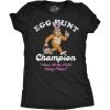 Womens Funny T Shirts Egg Hunt Champion Bigfoot Sarcastic Easter Sunday Tee for Ladies