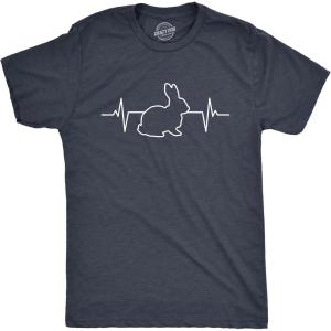 Mens Rabbit Heart Beat T Shirt Funny Cool Easter Bunny Pulse Monitor Tee for Guys(Heather Navy)