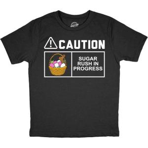Toddler Funny T Shirts Caution Sugar Rush in Progress Sarcastic Easter Candy Tee for Kids