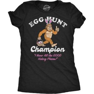 Womens Funny T Shirts Egg Hunt Champion Bigfoot Sarcastic Easter Sunday Tee for Ladies