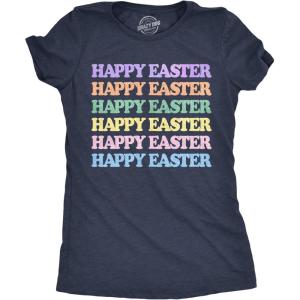 Womens Funny T Shirts Happy Easter Glitter Stack Cute Easter Sunday Tee for Ladies