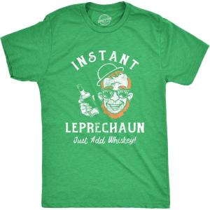 Mens Instant Leprechaun Just Add Whiskey T Shirt Funny St Paddys Day Parade Drinking Tee for Guys(Heather Green)