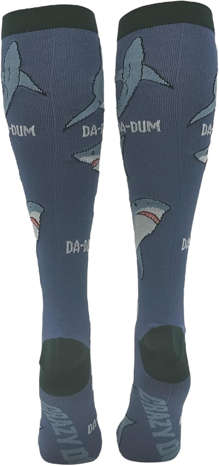imageCrazy Dog TShirts Funny Mens Compression Socks Rugged High Socks with Tools Sports and More Pressure Socks For MenMulti Shark Da Dum