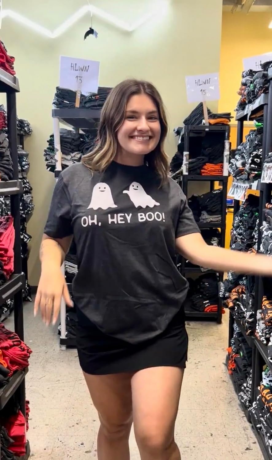 imageWomens Oh Hey Boo T Shirt Funny Halloween Party Ghost Relationship Tee for LadiesHeather Black Boo