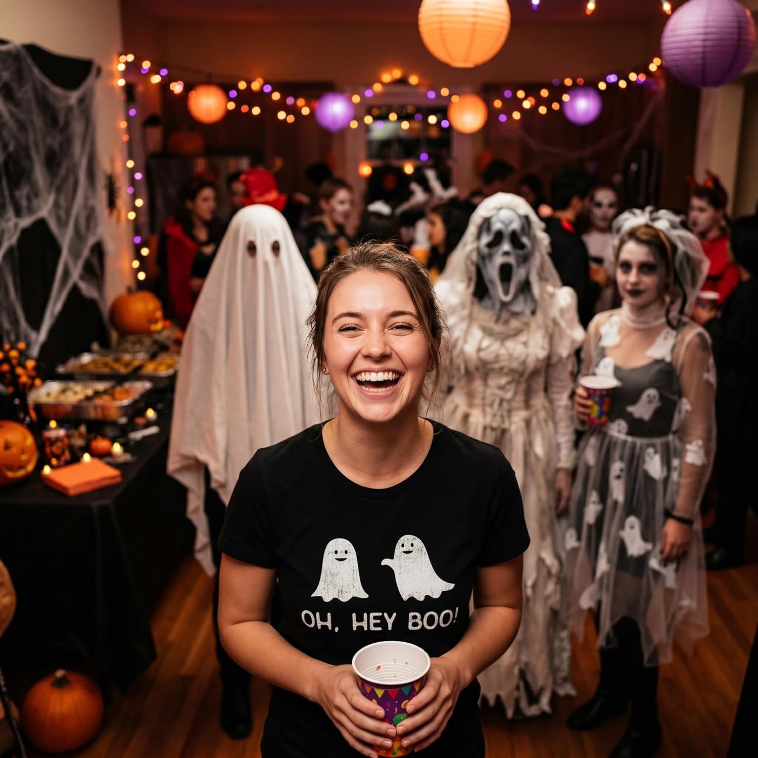 imageWomens Oh Hey Boo T Shirt Funny Halloween Party Ghost Relationship Tee for LadiesHeather Black Boo