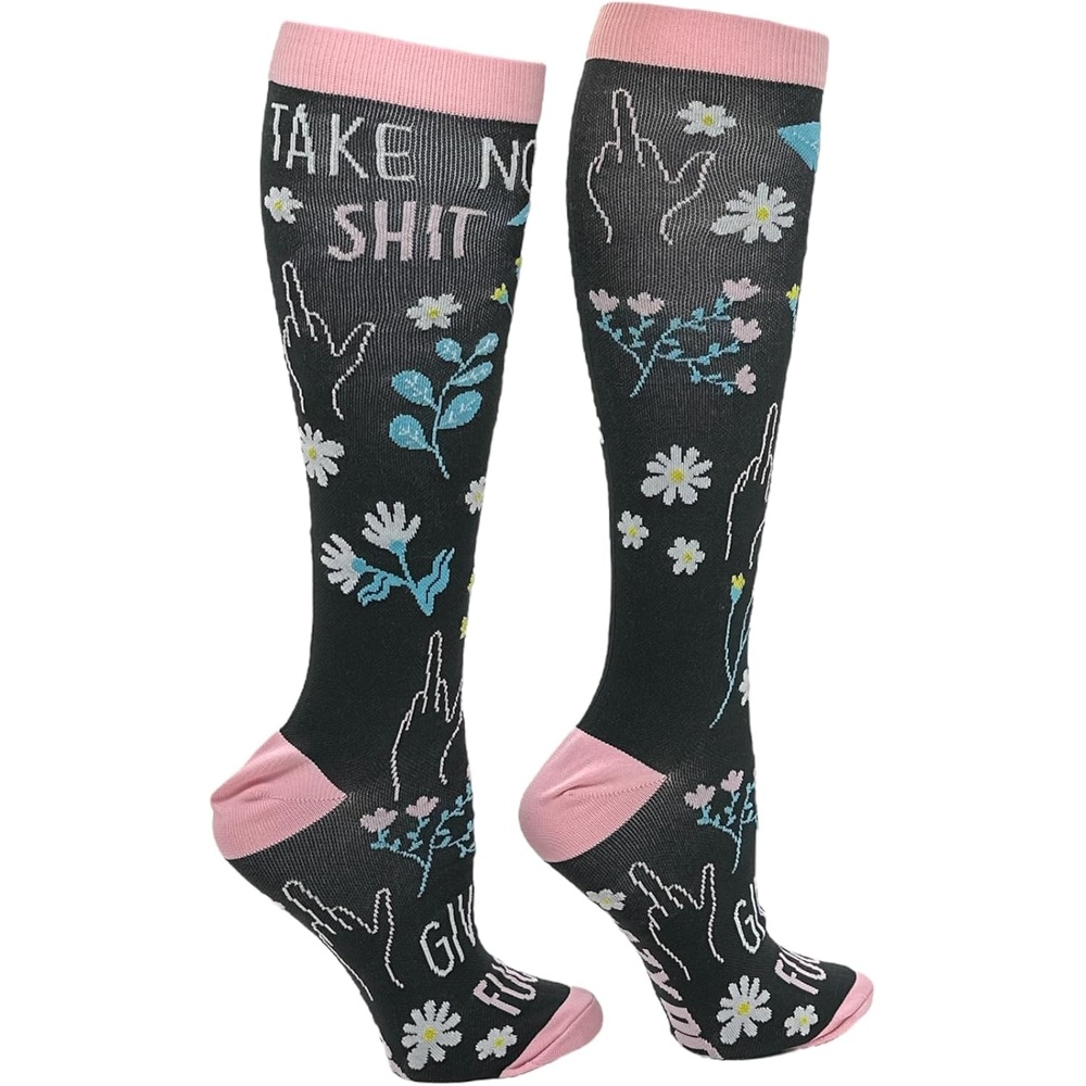 imageCrazy Dog TShirts Cute and Funny Compression Socks for Women and Men with Funny Sayings Funny Gift for Casual WearTake No Shit