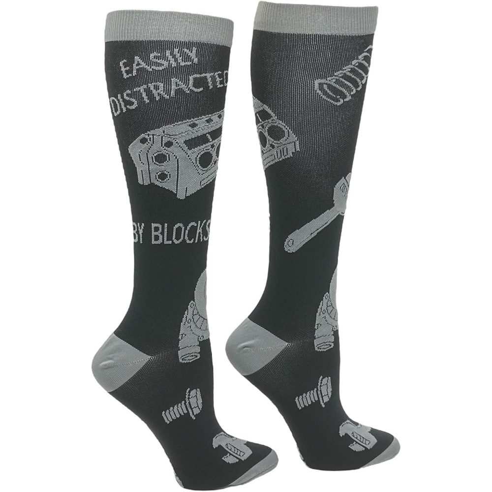 imageCrazy Dog TShirts Funny Mens Compression Socks Rugged High Socks with Tools Sports and More Pressure Socks For MenDistracted By Blocks