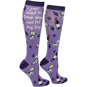 Crazy Dog T-Shirts Cute and Funny Compression Socks for Women and Men with Funny Sayings Funny Gift for Casual Wear(Drink Wine and Pet My Dog)