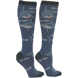 Crazy Dog T-Shirts Funny Mens Compression Socks Rugged High Socks with Tools Sports and More Pressure Socks For Men(Multi – Shark Da Dum)