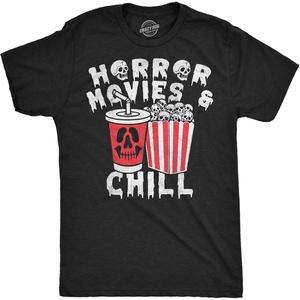 Mens Funny T Shirts Horror Movies and Chill Sarcastic Halloween Movie Graphic Novelty Tee for Men