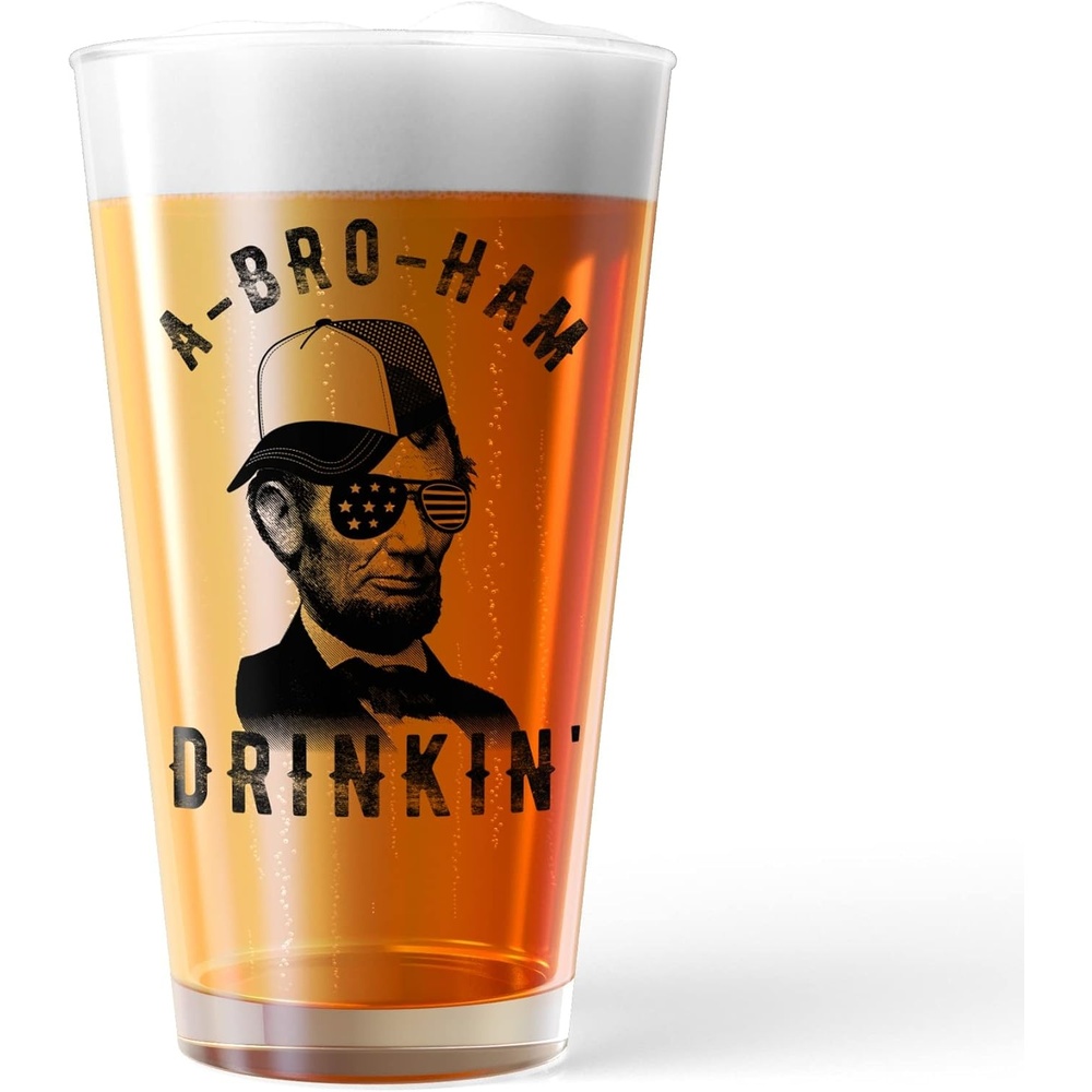 image:imageAbroham Drinkin Pint Glass Funny Sarcastic Fourth Of July Abe Lincoln Graphic Cup16 oz Funny Drinking Glasses Patriotic Cool Drinking Novelty Drinking White Standard