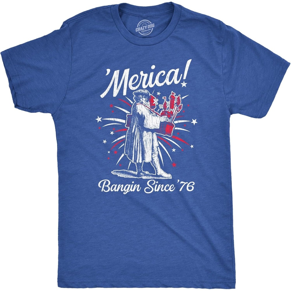 image:imageMens Merica Banging Since 76 T Shirt Funny Fourth of July American Fireworks Tee for GuysHeather Royal Merica