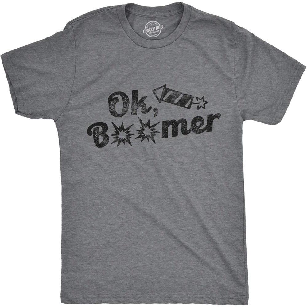 image:imageMens Ok Boomer Fireworks T Shirt Funny 4th of July Graphic Novelty TeeDark Heather Grey