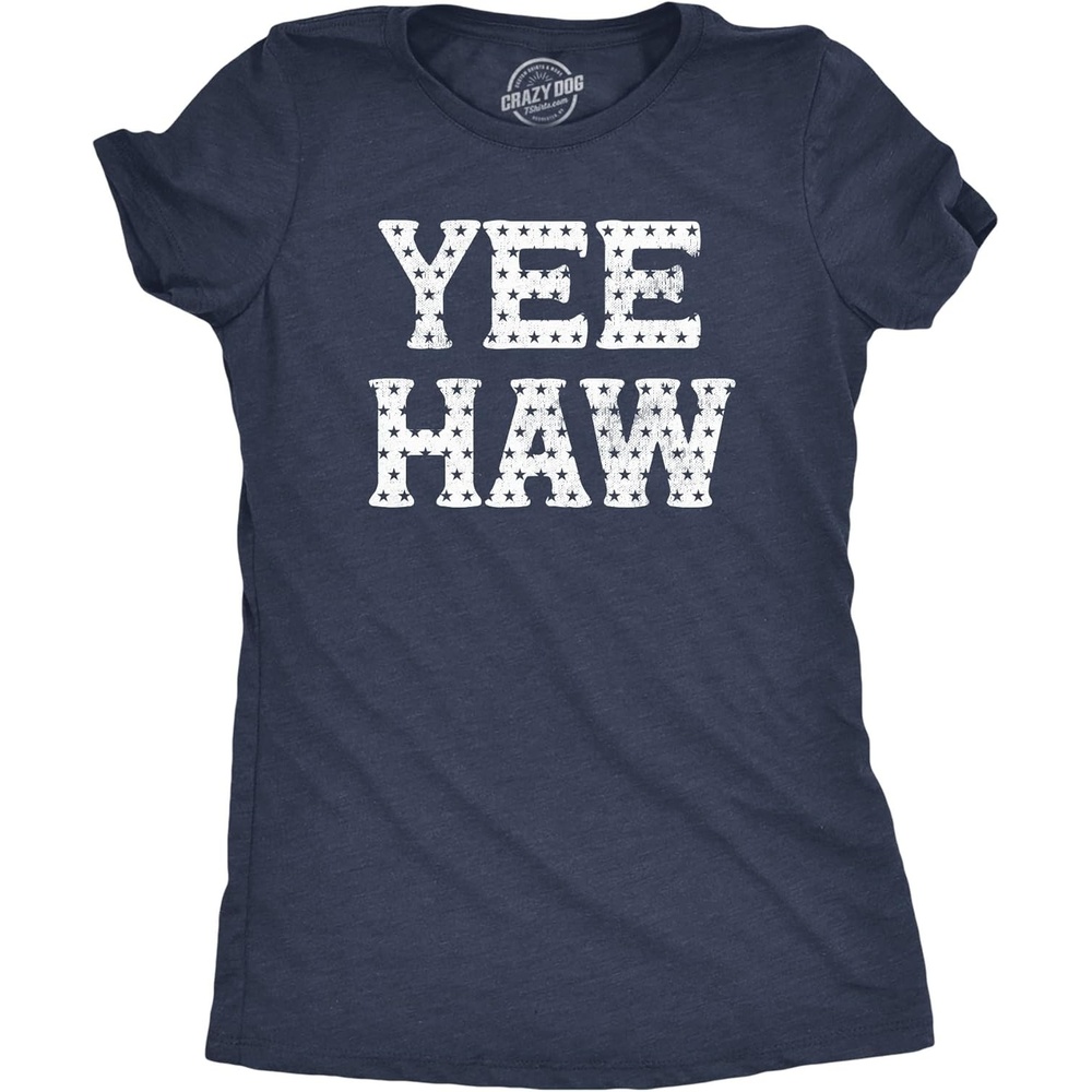 image:imageWomens Yee Haw T Shirt Funny Southern Fourth of July American Flag Tee for LadiesHeather Navy Yeehaw