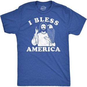 Mens Funny T Shirts I Bless America Sarcastic Jesus Graphic Tee for Men(Heather Royal – I Bless America)