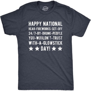 Mens Happy National Fireworks Set Off By Drunk People Day T Shirt Funny 4th of July Tee(Heather Navy)