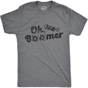 Mens Ok Boomer Fireworks T Shirt Funny 4th of July Graphic Novelty Tee(Dark Heather Grey)