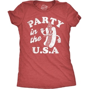 Womens Funny T Shirts Party in The USA Sarcastic Fourth of July Graphic Tee for Ladies(Heather Red – Party in the Usa)