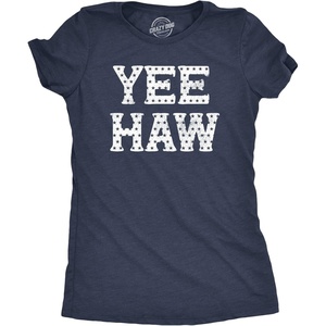Womens Yee Haw T Shirt Funny Southern Fourth of July American Flag Tee for Ladies(Heather Navy – Yeehaw)