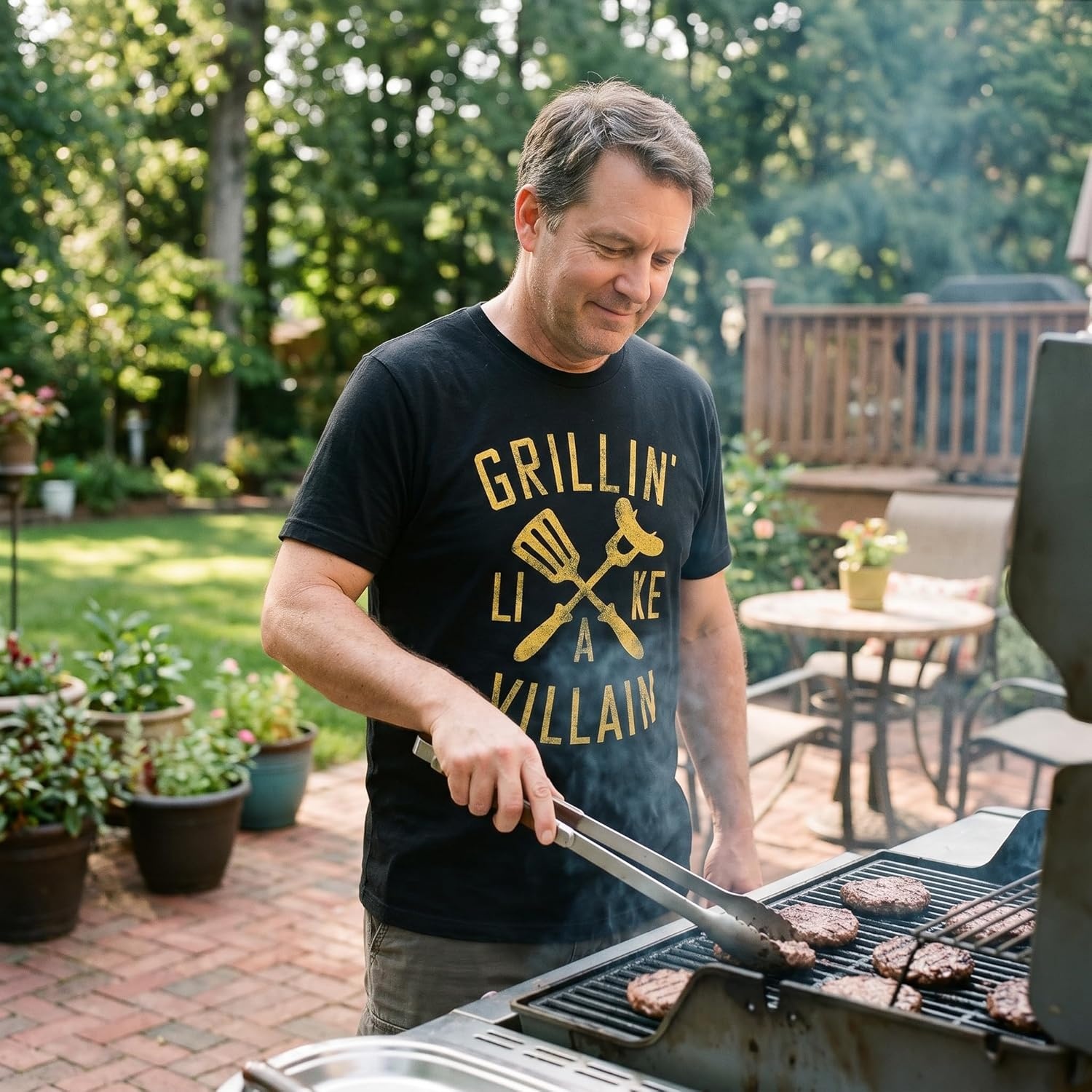 image:imageFunny Grilling T Shirts for Grill Masters Sarcastic Tees for DadsHeather Black Like a Villian