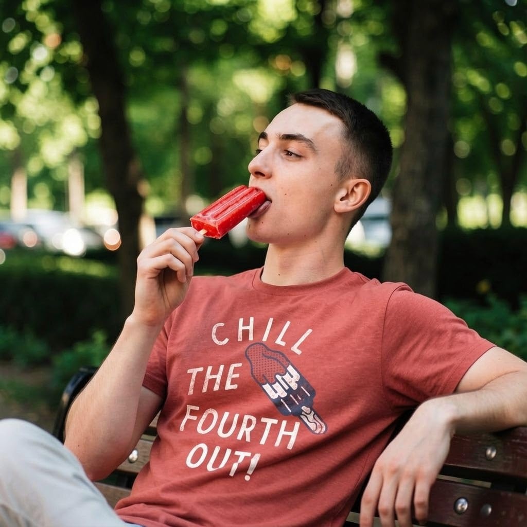 image:imageMens Chill The Fourth Out T Shirt Funny Fourth of July Popsicle Joke Tee for GuysHeather Red Chill