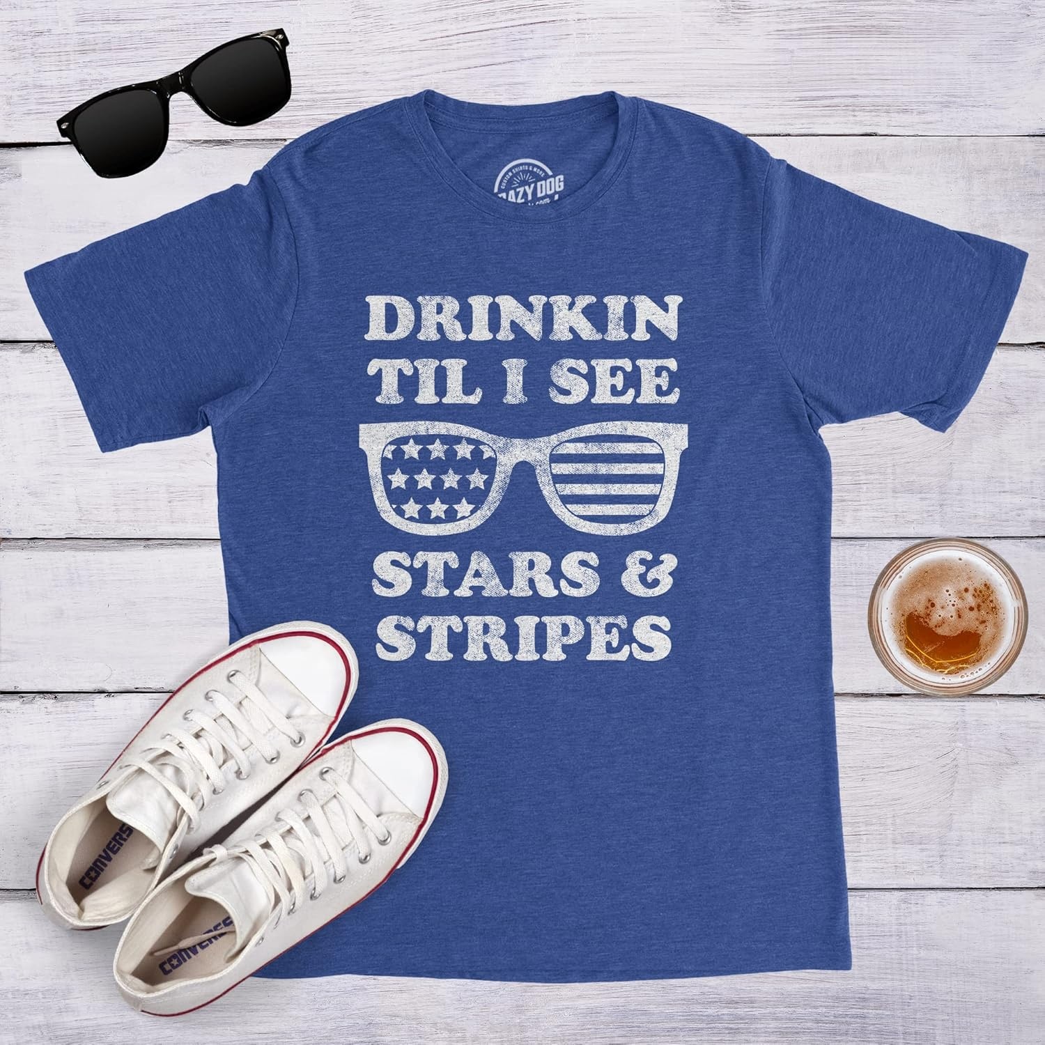 image:imageMens Drinkin Til I See Stars and Stripes T Shirt Funny 4th of July Sunglasses Graphic TeeHeather Royal