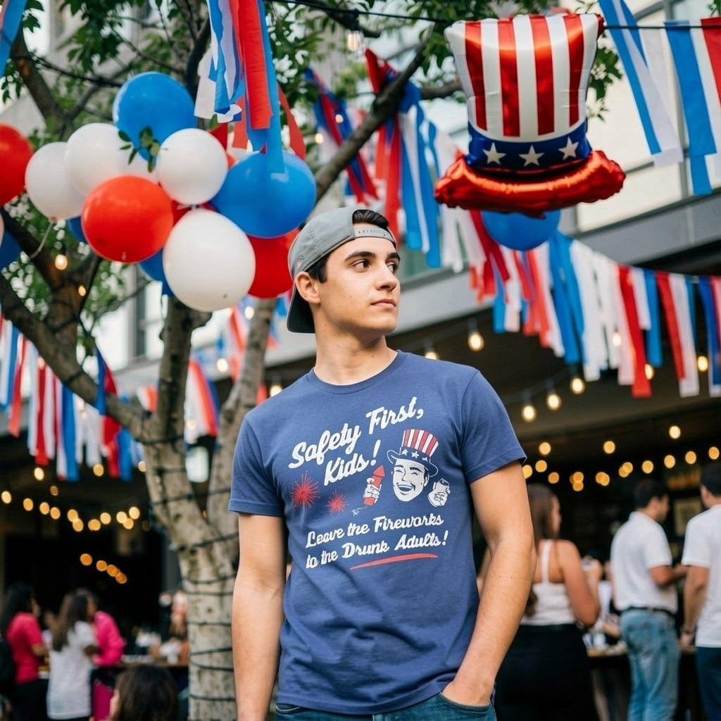 image:imageMens Funny T Shirts Safety First Kids Leave The Fireworks to The Drunk Adults Sarcastic Fourth of July Tee for Men