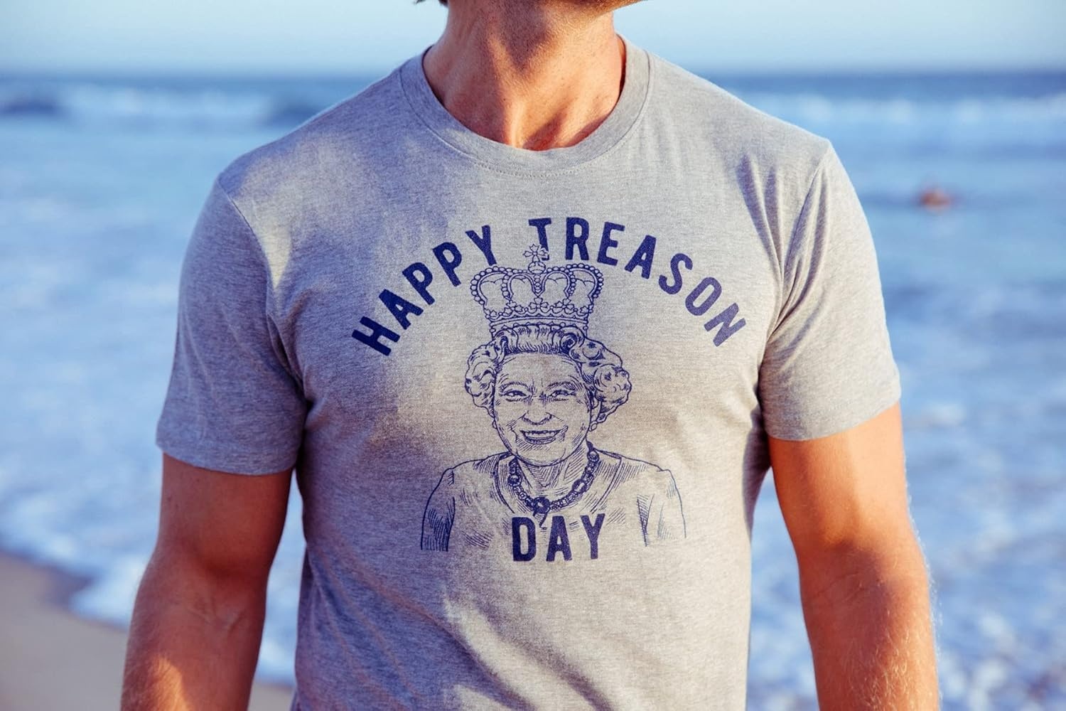 image:imageMens Happy Treason Day T Shirt Funny British Empire Queen England 4th of July USA TeeLight Heather Grey