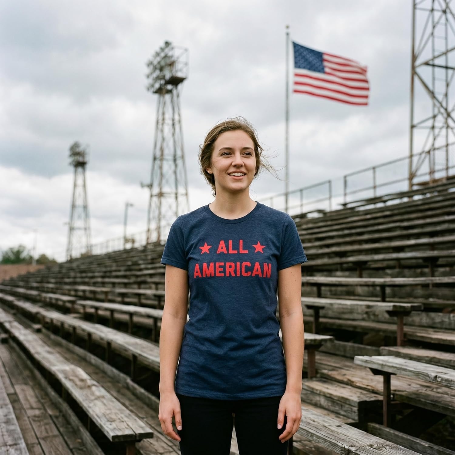image:imageWomens All American T Shirt Funny Cool Patriotic Fourth of July Party Text Graphic Tee for LadiesHeather Navy